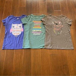 Bundle Set of 3 Graphic Short Sleeve T-Shirts - Owl, Planets, Koala - Girl 14/16